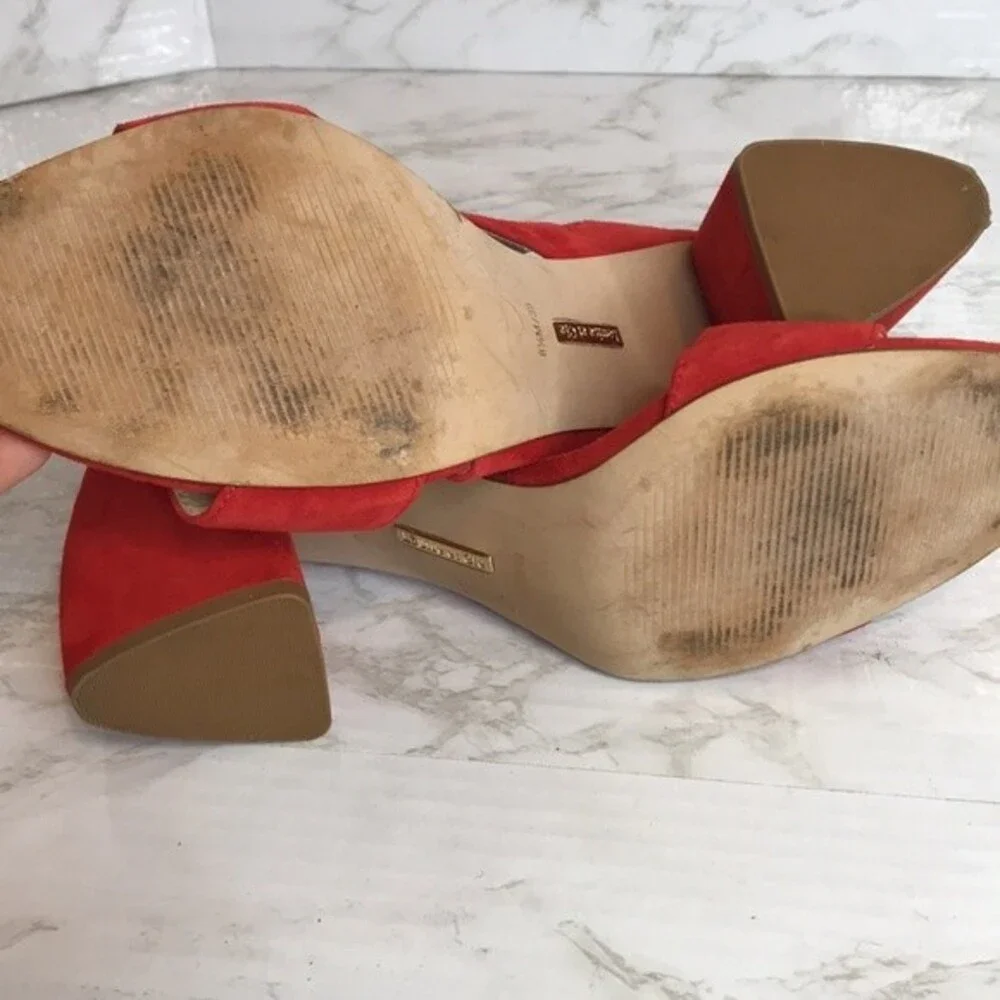 Louise et cie red orange suede strappy block heels  shoes size 8.5m - Picture 10 of 11